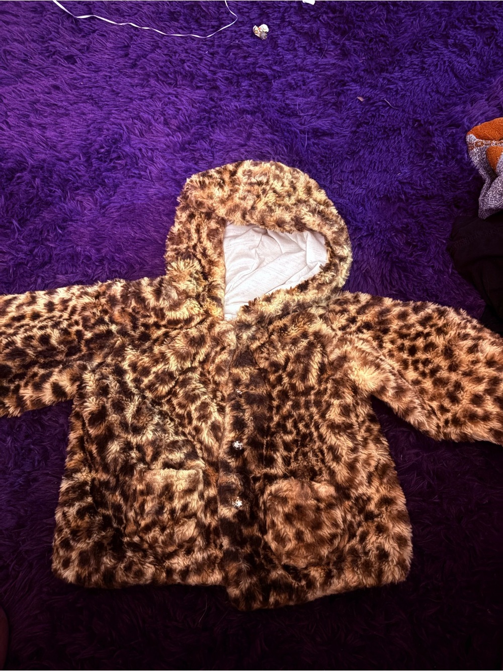 RACHEL Rachel Roy Girls Faux Fur Leopard Hooded Coat - Brown